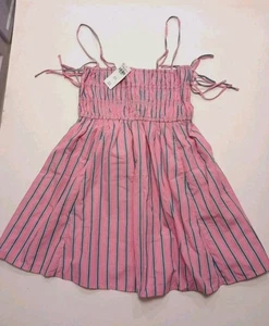 Abercrombie & Fitch Babydoll Mini Dress Smocked Pink Stripe Spaghetti Straps SzM - Picture 1 of 13
