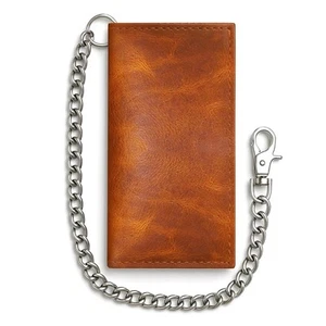 Biker Wallets for Men with Chain - Brown Leather Wallet w/ 12 Credit Card Slo... - Picture 1 of 8