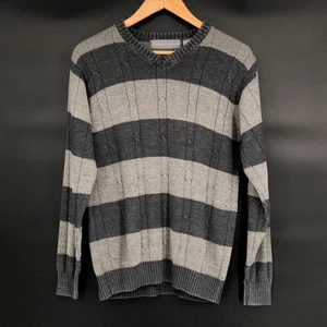 Vintage Oscar De La Renta Men's Striped Cable Knit Sweater Size M Gray Y2k - Picture 1 of 6