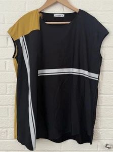 Camicetta TEKBIKA BY ALEMBIKA donna taglia M nero bianco giallo top orlo asimmetrico - Foto 1 di 12