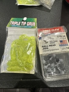 Eagle Claw 1/16 Oz Unpainted Jig Heads With sparkle Chartreuse Twister Tail - Picture 1 of 2