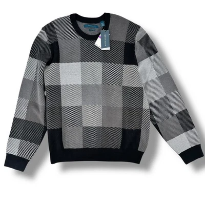 Perry Ellis Crewneck Checkered Square Sweater Mens Size XXL Gray Black Pullover - Image 1 of 4