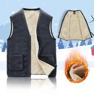 Men's Winter Lamb wool Lined Vest Sleeveless Jacket Waistcoat  Fleeces Outdoor - Picture 1 of 15