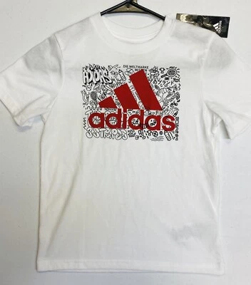 阿迪达斯男孩白色短袖标志衬衫 6 码全新带标签 — 第 1/2 张图片