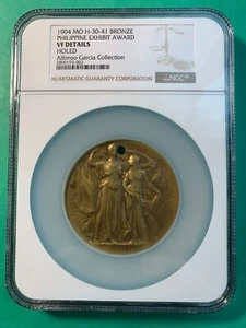 1904 PHILIPPINES EXHIBIT AWARD BRONZE MEDAL LOUISIANA PURCHASE EXPO H-30-41 NGC - Picture 1 of 4