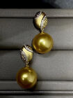 gorgeous   pair of  9-10mm south sea round gold  dangle earring 18k(man jin)