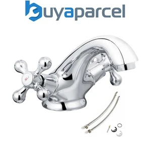 Bristan Cascade Penridge Traditional Basin Mixer Tap Chrome + Flexi Tails Hoses - Picture 1 of 17