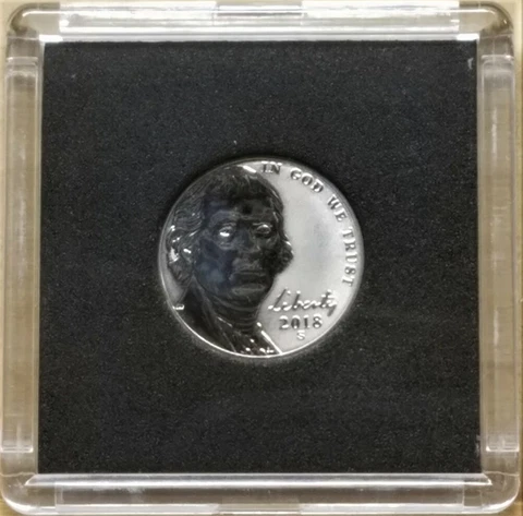 2018 S REVERSE PROOF JEFFERSON NICKEL IN CLEAR GUARDHOUSE HOLDER, RARE Cover