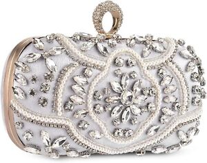 UBORSE Beaded Crystal Clutch Purse for Evening & Formal Occasions, Silver