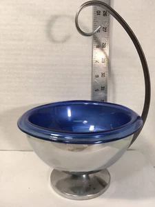 HAZEL-ATLAS SILBER SCHALE mit BLAUER GLASSCHALE Liner EUC - Bild 1 von 6