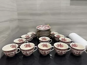 Vintage Rosa Weide Tasse und Untertasse Japan Set 12 Tassen und 12 Untertassen. - Bild 1 von 7