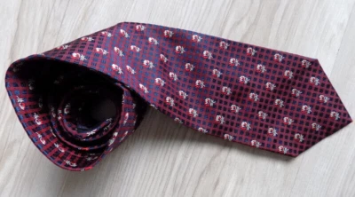 KENZO Paris Dark Burgundy & Navy Blue Squares Beautiful Tie Flower Dahlia - Image 1 of 4