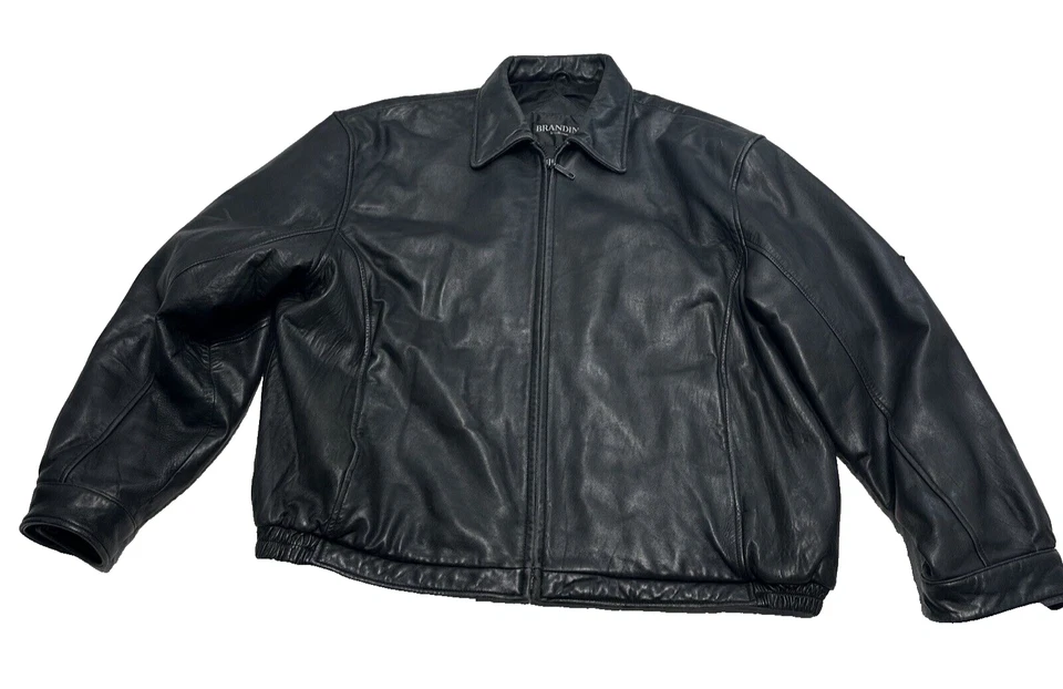 Chaqueta de bombardero negra de cuero suave Brandini para hombre forro acolchado cremallera completa talla XL Foto 1 de 4