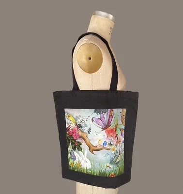 Mimi So New York Vibrant Cotton Tote Bag Flowers Butterflies Bunny Luxury Retail - Image 1 of 3