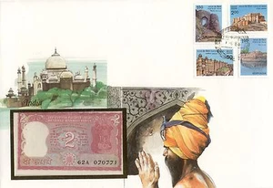 superbe enveloppe INDE INDIA billet de banque banknote 2 R UNC NEUF indou sikh - Picture 1 of 1