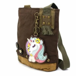 NEW Chala Messenger Crossbody Bag Canvas Dark Brown Gift UNICORN Coin Purse - Picture 1 of 7