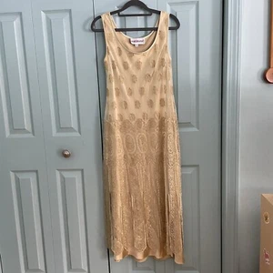 Vintage Tom And Linda Platt Gold Lace Lined Sleeveless Maxi Dress Size 6 - Picture 1 of 10