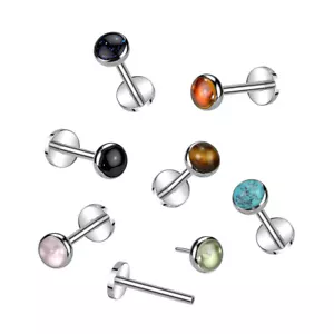 Bezel Set Natural Stone Threadless Push in Grade 23 Titanium Labret Ear Stud I03 - Picture 1 of 1