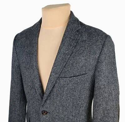 M&S Moon Mens Gray Wool Herringbone Blazer Jacket Size UK 38 in / EU 48 - Image 1 of 4