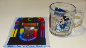 Vintage Disney Mickey Mouse “Break Time”Mug Anchor Hocking USA Glass Coffee Cup - Picture 1 of 7