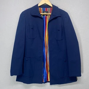 Anna Sui Jacket Womens Medium Blue Zip Up Lightweight Pockets Made in Italy - Picture 1 of 17