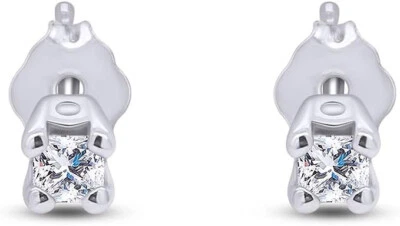 1/10ct Princess Cut White Natural Diamond Stud Earring In 18k Solid White Gold - Image 1 of 4