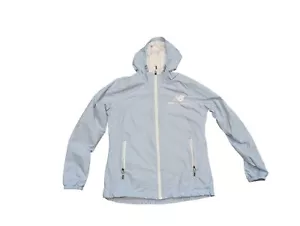 New Balance Womens Large Full Zip Lightweight Running Windbreaker Blue Hooded - Picture 1 of 8