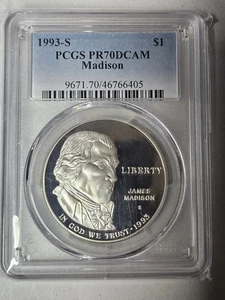 PR70 1993-S DCAM James Madison Commemorative Silver Dollar PCGS 1 Of 142 At PR70 - Picture 1 of 3