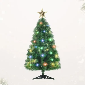 3 Fuß Künstlicher Weihnachtsbaum Vorbeleuchtet Grün LED Lichter Gold Stern Topper Urlaub Dekor - Bild 1 von 7