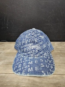 SUPREME WARP JACQUARD LOGOS DENIM 6-PANEL SS21 Blue Great Condition 🔥 - Picture 1 of 6