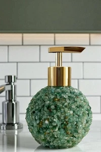 Elegante dispensador de jabón de piedras preciosas con aspecto de cuarzo verde de 4" elegante accesorio de baño - Imagen 1 de 6