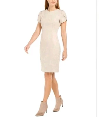 Nuevo con etiquetas Vestido Vaina Calvin Klein Imitación Gamuza Manga Tulipán Tostado Latte Talla 8 Precio de venta sugerido por el fabricante $129 Foto 1 de 4