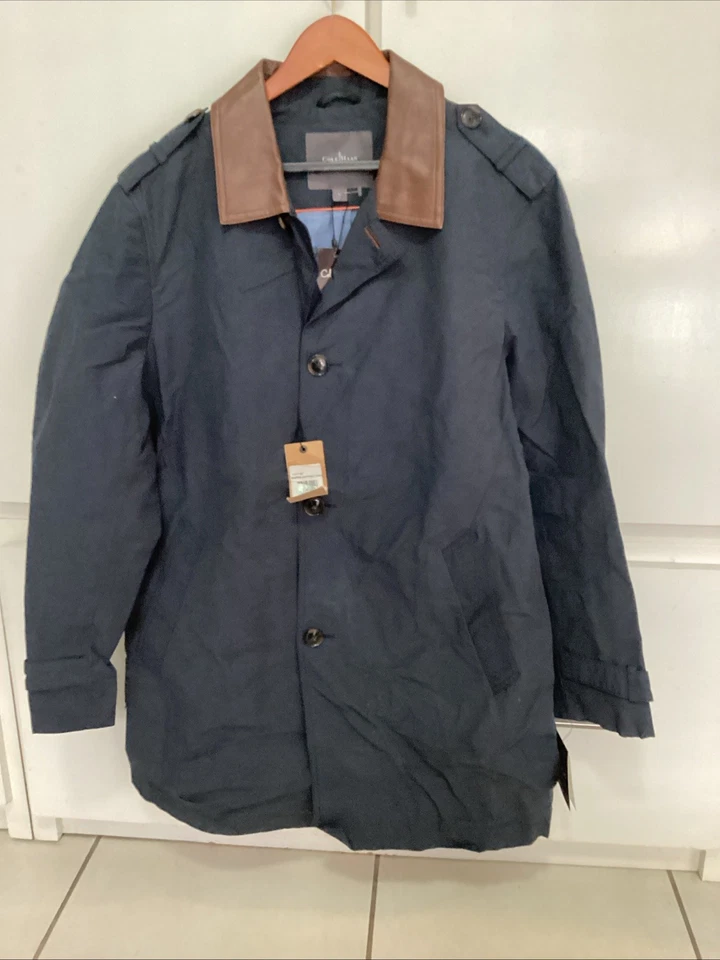 Chaqueta Cole Han Azul Marino Algodón Encerado y Cuero Talla Grande Foto 1 de 4