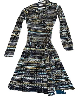 Calvin Klein Dress Womens Size 2 Front Wrap Green Geometric Pattern Long Sleeve - Image 1 of 4