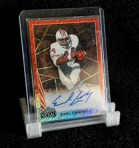 2024 EARL CAMPBELL • AUTOGRAPH 4/10 • HOF OILERS RB • RED SHIMMER LEAF METAL - Picture 1 of 5