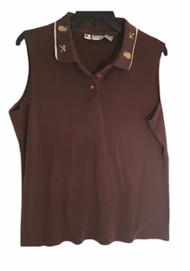 Vintage K.T. Golf braune bestickte T-Shirts & Ananas ärmelloses Damen Polo • XL - Bild 1 von 8