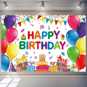 Happy Birthday Banner Backdrop Colorful Party Decorations for Kids Photography B - Picture 1 of 7