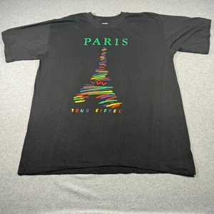 Vintage Paris Shirt Adult Large Black Eiffel Tower Single Stitch Mens 90s Tour - Picture 1 of 7