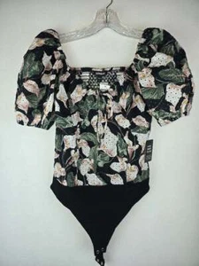 Neu mit Etikett! EXPRESS Damen-Body Größe Small schwarz Blumenmuster Puffärmel - Bild 1 von 2