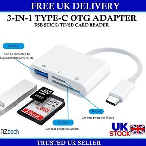 3in1 USB Stick, SD Card Reader, Micro SD to Type C OTG Adapter for SDHC SDXC TF
