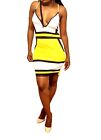 Women Strip Camis Dress Geometric Figure Yellow Strap Bodycon Casual Deep V Neck