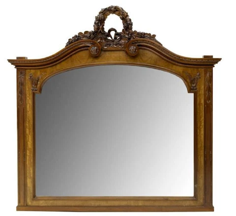 Antique Mirror, Carved Louis XVI Style, Wreath Crest, Large and Handsome Piece!! Cover