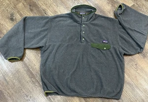 VTG Patagonia Synchilla Snap Fleece Mens Medium Gray Green Fleece Pullover READ - Picture 1 of 10