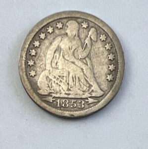 1853 Seated Liberty Dime 10c Arrows Ungraded 90% Silver US Coin - Bild 1 von 3