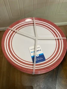 SET OF 4 REAL SIMPLE 11" Melamine Dinner Plates White And Red - Picture 1 of 4