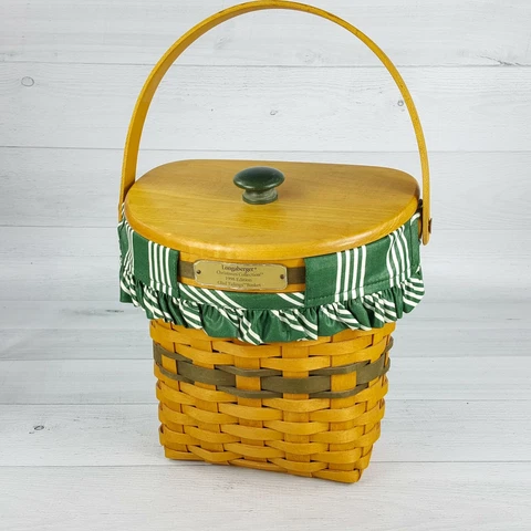 Longaberger Glad Tidings Christmas Basket 1998 Green Stripe Liner Vintage 43832 Cover