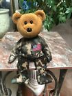 Ty Beanie Baby Hero 2003 Flag On Chest Military Bear Plush 8"