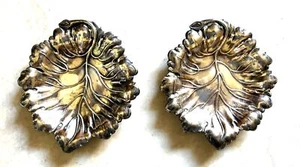 Pair Of Silver Plate Silverplate Victoria Trinket Nut Dishes Leaf Cabbage Design - Picture 1 of 4