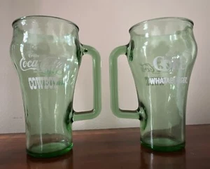 Whataburger Coca Cola Becher Cowboy grün Glashenkel Vintage 80er Jahre selten - Bild 1 von 5