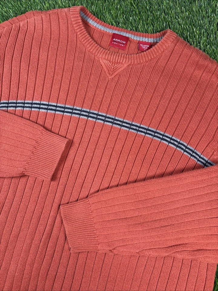 Arrow Sweater mens sz L Y2K chest stripe cotton crewneck grunge skate ribbed - Image 1 of 4